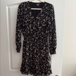 Vince Camuto Black and White Fit and Flare Dress with Bishop Sleeves